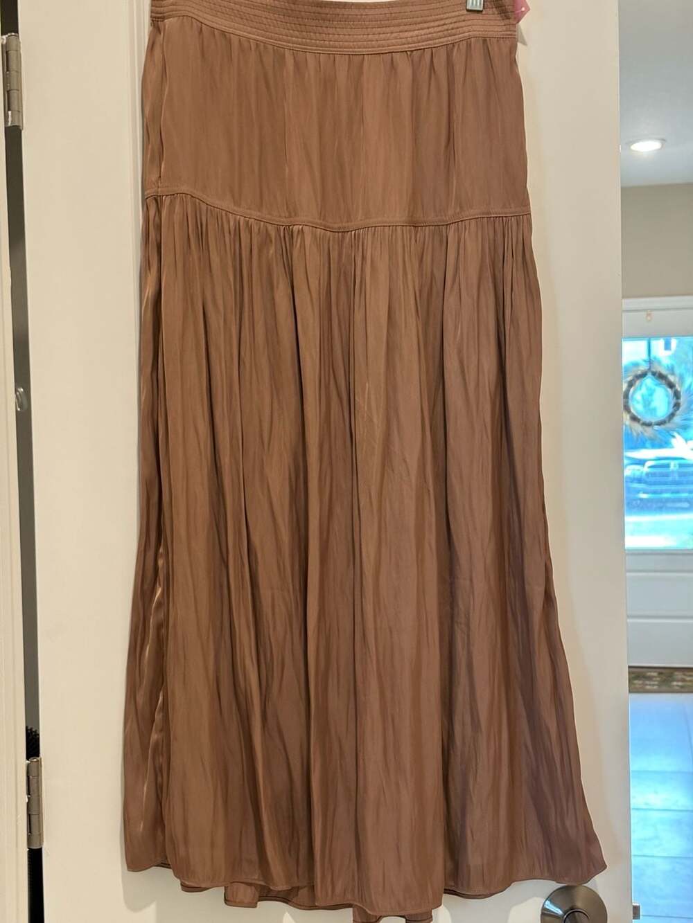 Rachel Zoe Maxi Skirt Brown Crinkled Tiered Elastic Waist